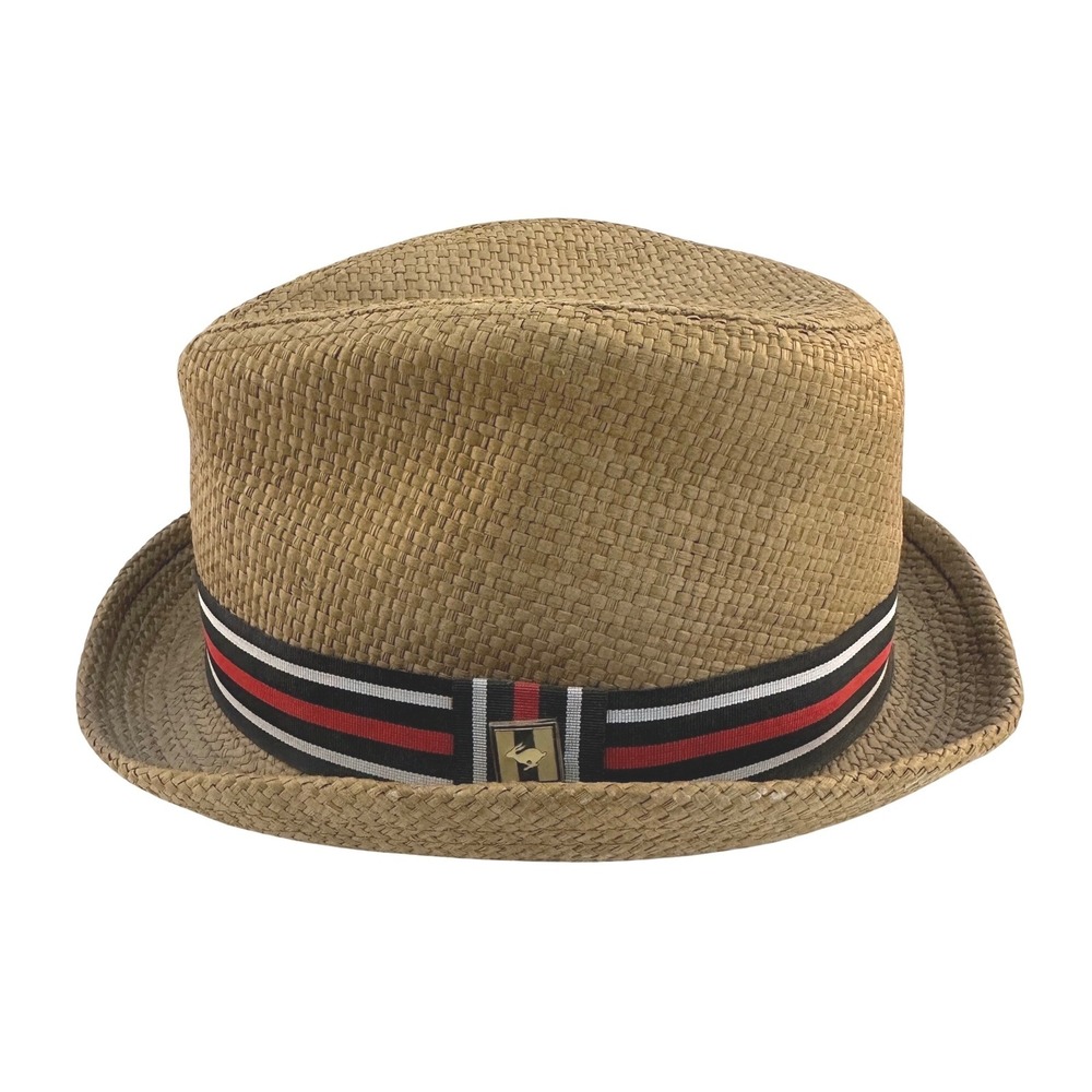 Peter Grimm Men's Tan Striped Band Paper Straw Fedora Hat L/XL